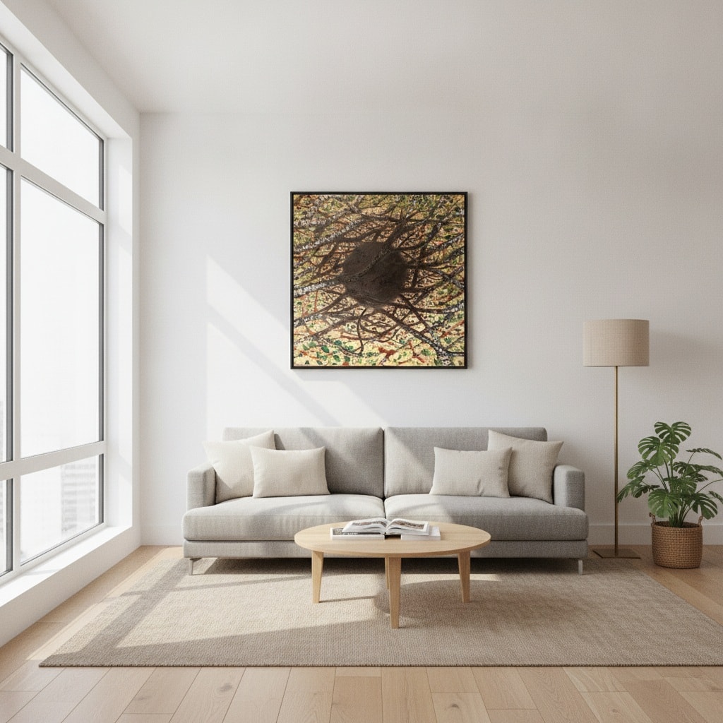 Ai generated living room view with the painting.